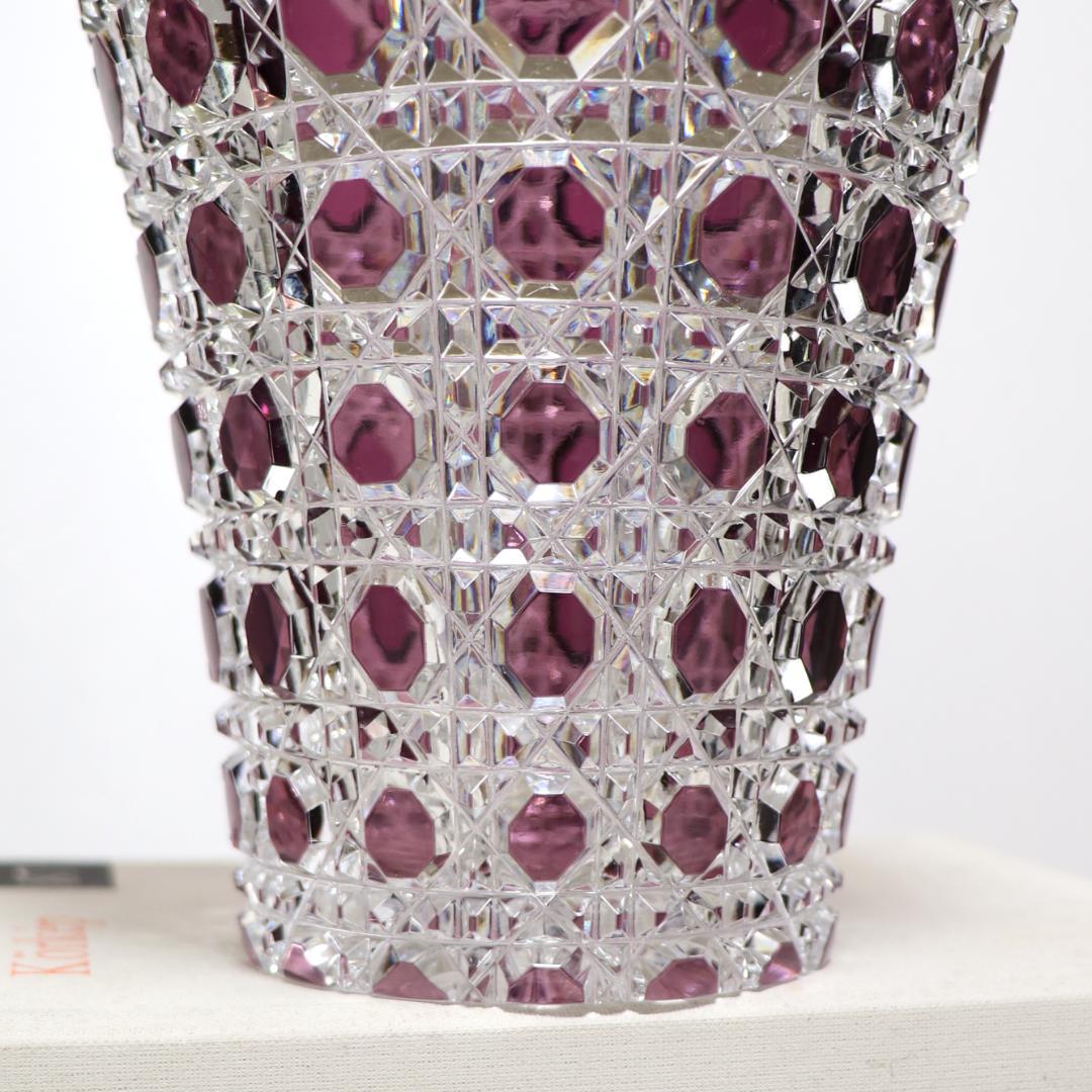 オールド・バカラ 上級作品 1890年 ルビー色被せ 切子 大型 花瓶 壺 紫