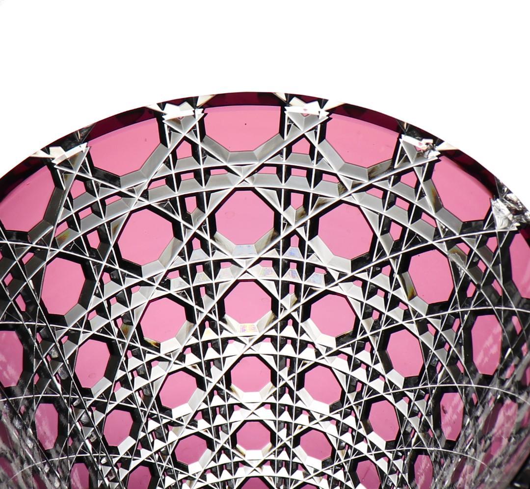 オールド・バカラ 上級作品 1890年 ルビー色被せ 切子 大型 花瓶 壺 紫