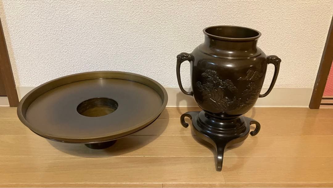 【レア品】平安松寿堂 花器 薄端 水盤 宣徳銅