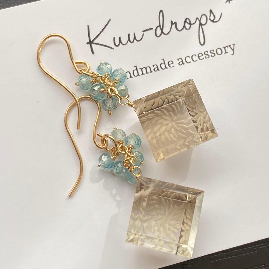 ♦︎レアなホワイトスモーキー♦︎バックカービング＊14kgfピアスP301