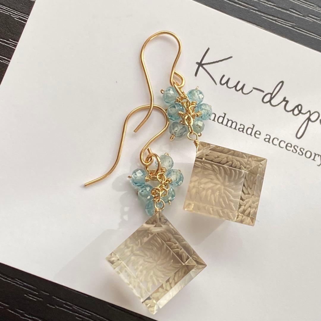 ♦︎レアなホワイトスモーキー♦︎バックカービング＊14kgfピアスP301