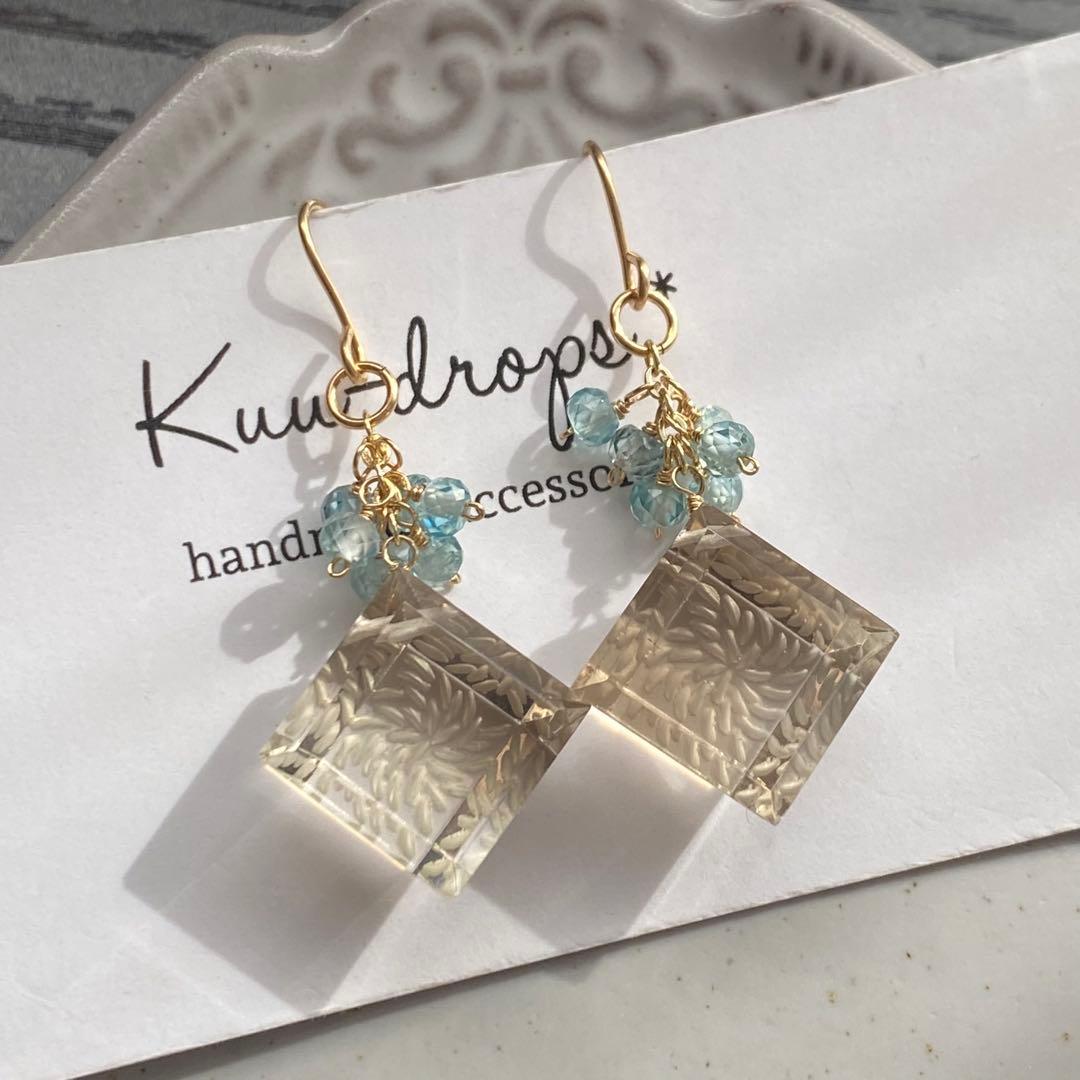 ♦︎レアなホワイトスモーキー♦︎バックカービング＊14kgfピアスP301