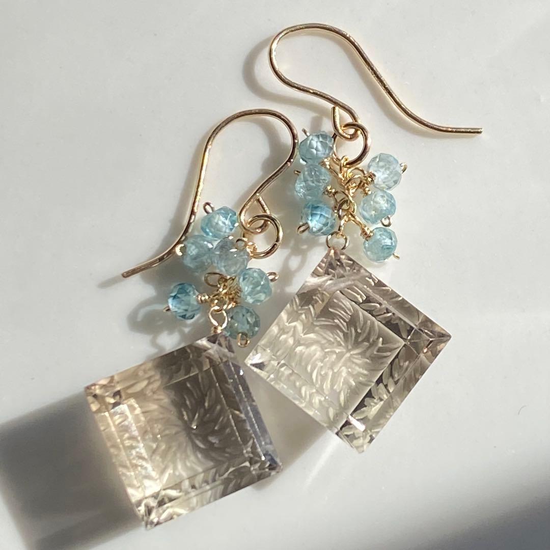 ♦︎レアなホワイトスモーキー♦︎バックカービング＊14kgfピアスP301