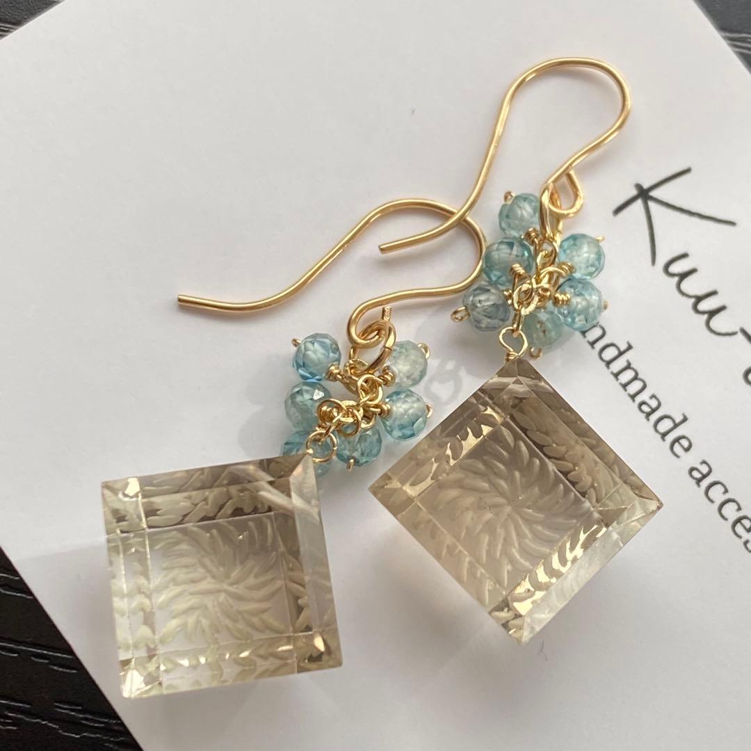 ♦︎レアなホワイトスモーキー♦︎バックカービング＊14kgfピアスP301