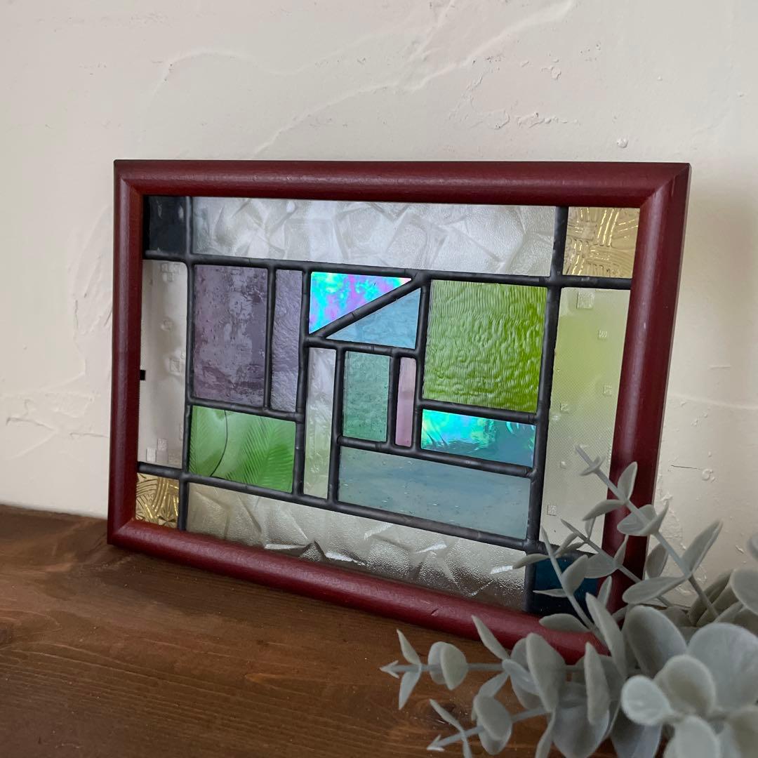 ステンドグラス　パネル　モザイクアート　紫陽花