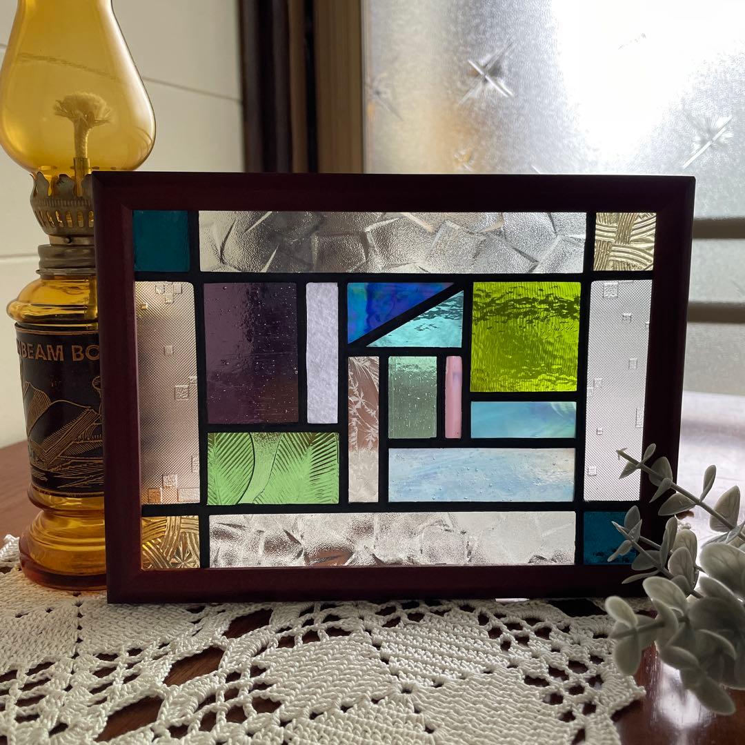 ステンドグラス　パネル　モザイクアート　紫陽花