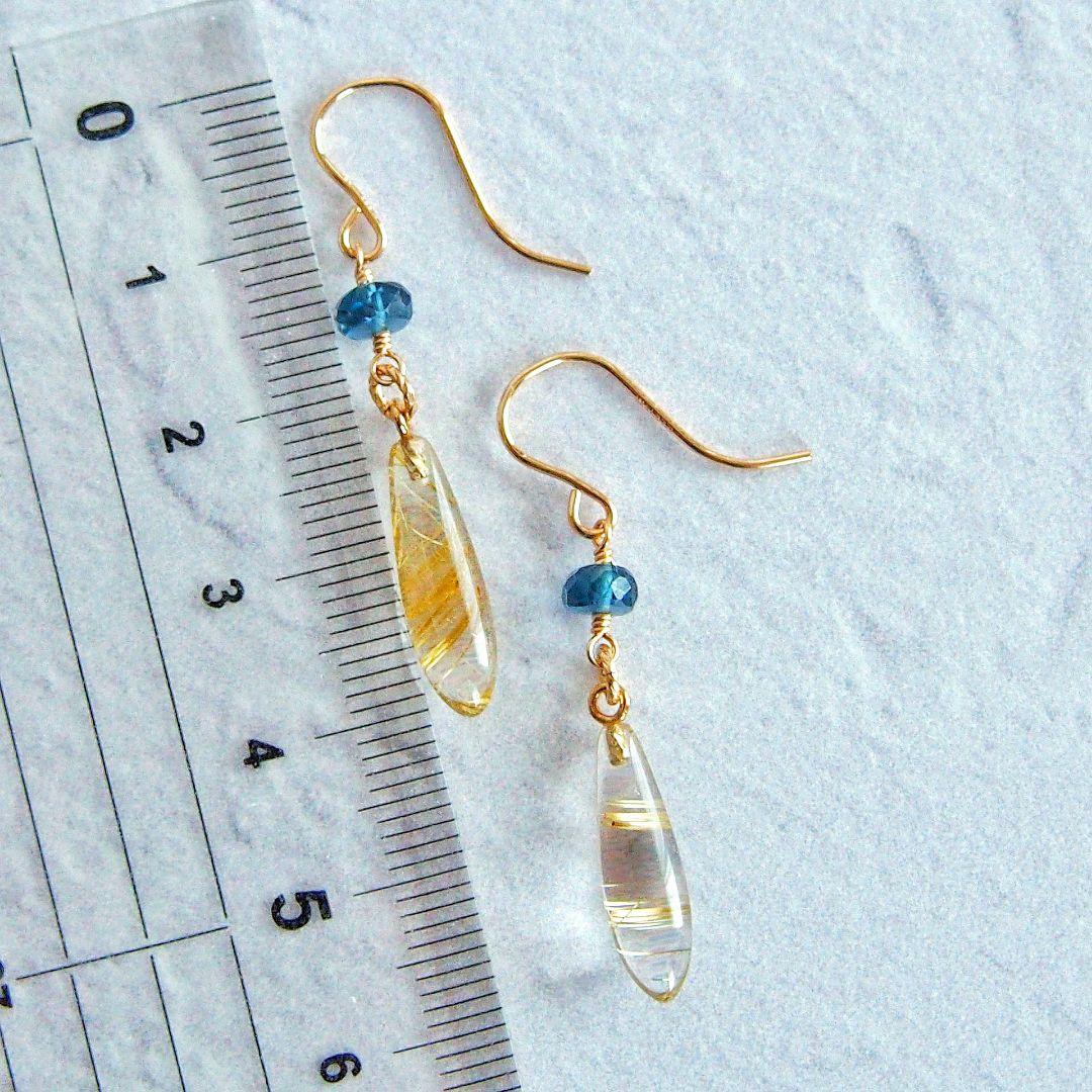 ※ご予約品　ルチルクォーツ　ロンドンブルートパーズ　ピアス　14kgf