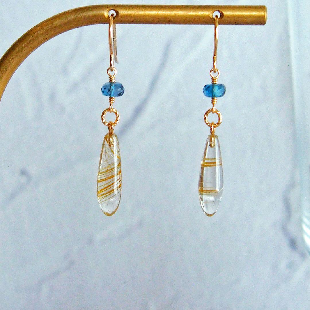 ※ご予約品　ルチルクォーツ　ロンドンブルートパーズ　ピアス　14kgf