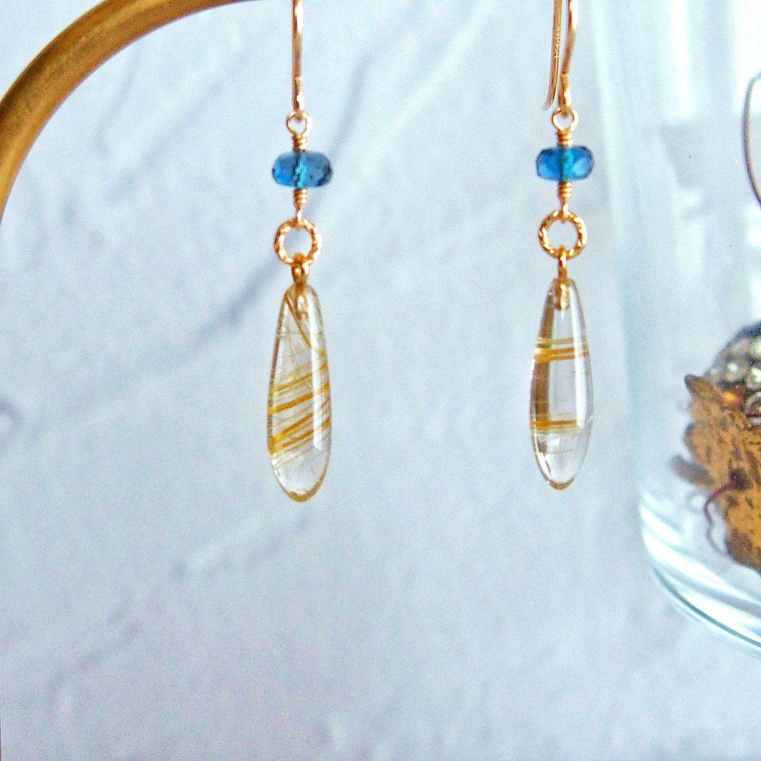 ※ご予約品　ルチルクォーツ　ロンドンブルートパーズ　ピアス　14kgf