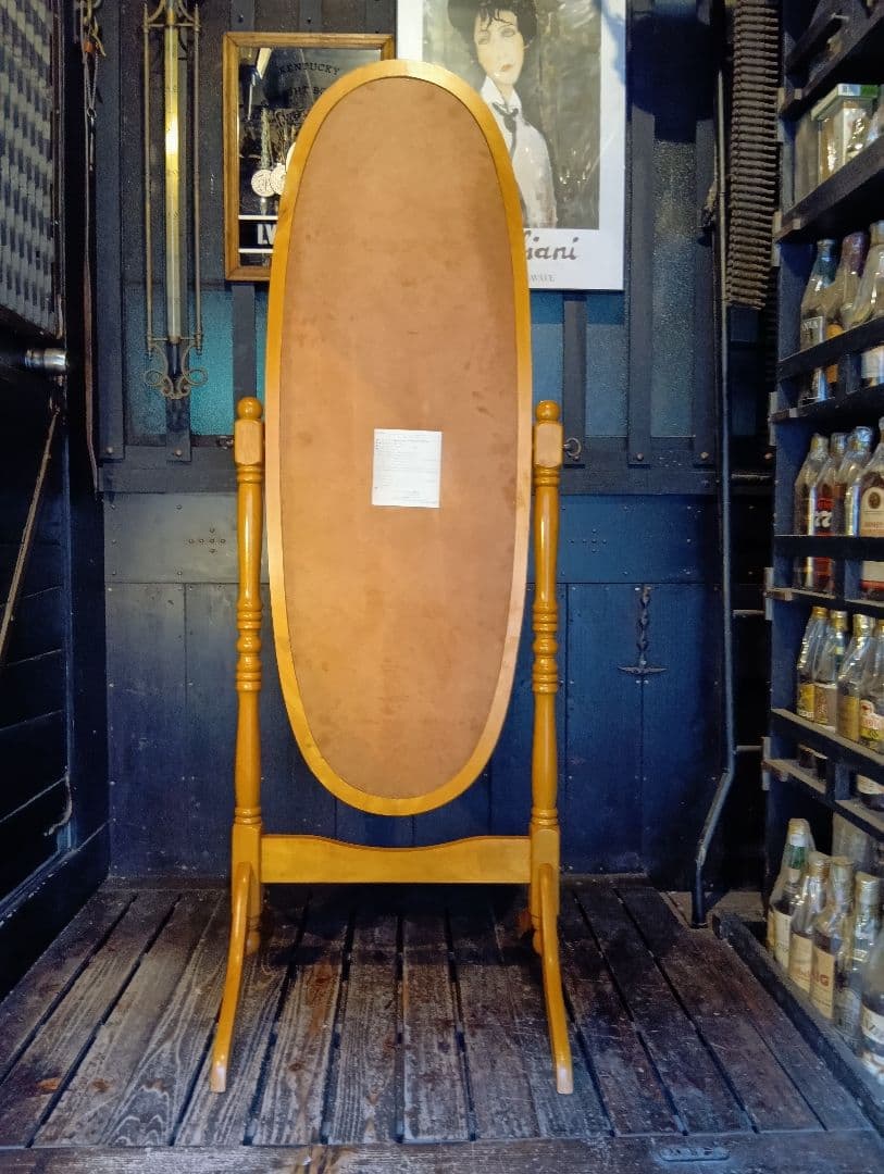 オーバル　コロニアル　スタンド　ミラー　ナチュラル　無垢材　姿見　全身鏡