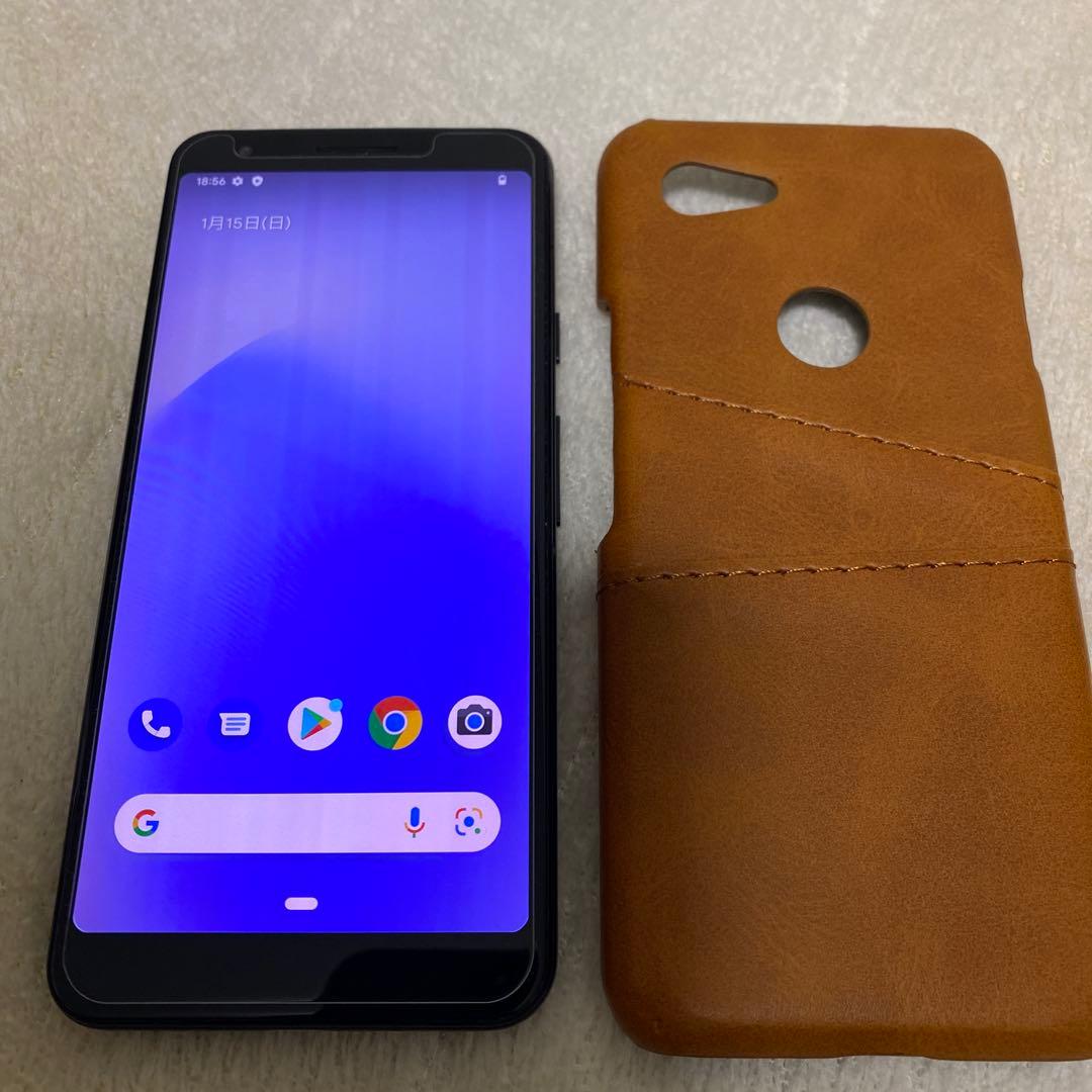Google Pixel 3a ブラック レザーケース付き