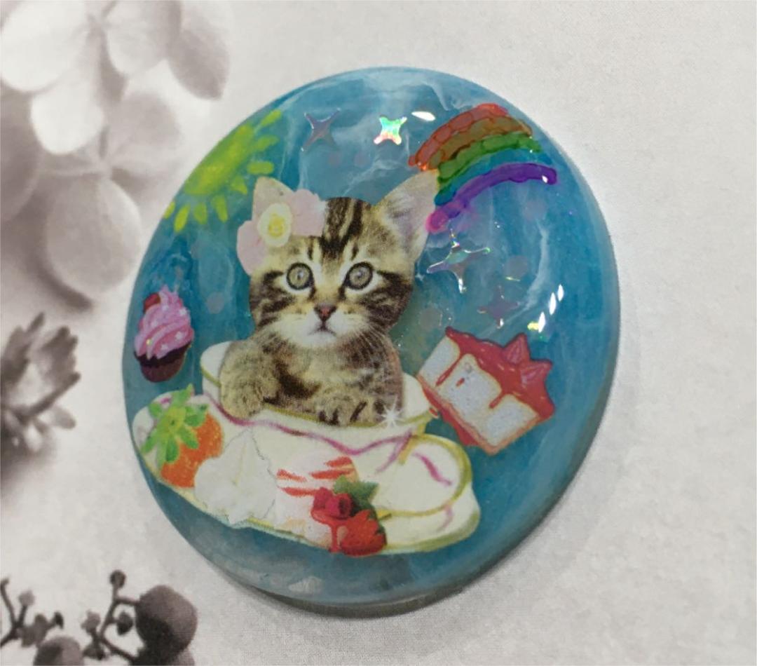 レジンヘアゴム、ティ-カップ猫ちゃんバレンタインスィーツ