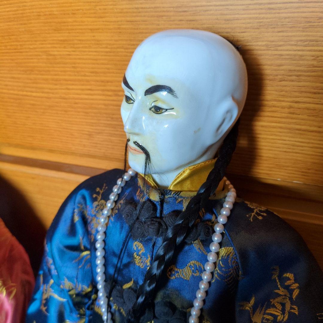 ✴アンティーク 「中国ペア人形」✴頭と手足は陶製・清朝時代の髪型と装いです✴