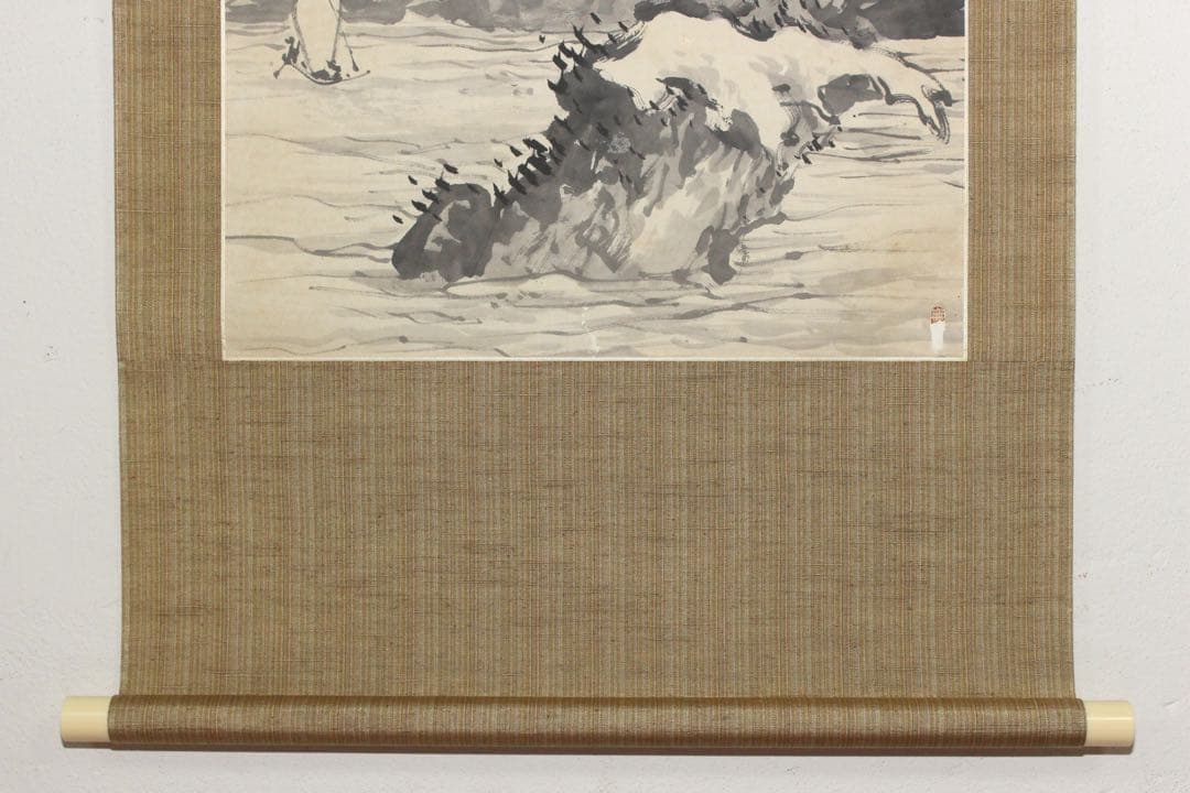 No5599掛軸　有友藺渓　山水画賛　紙本　合箱/畳箱　日本画　古美術　送料無料