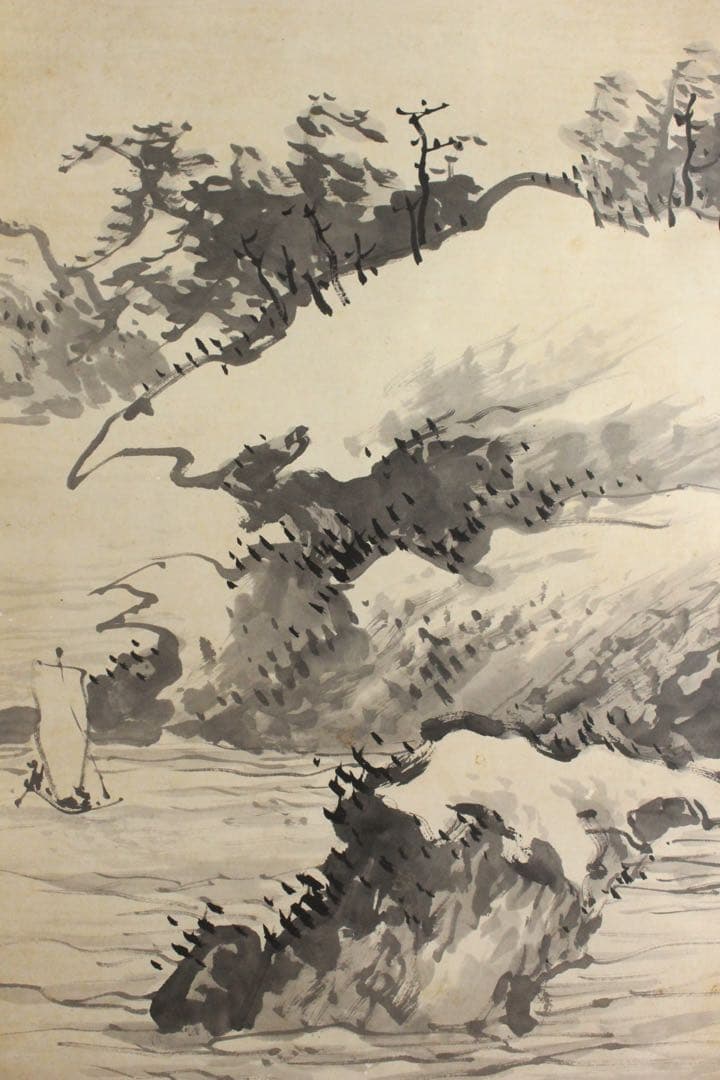 No5599掛軸　有友藺渓　山水画賛　紙本　合箱/畳箱　日本画　古美術　送料無料