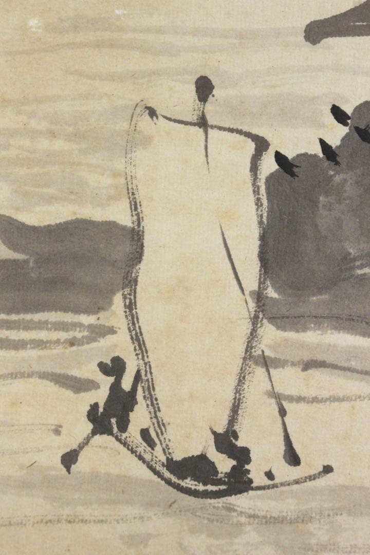 No5599掛軸　有友藺渓　山水画賛　紙本　合箱/畳箱　日本画　古美術　送料無料