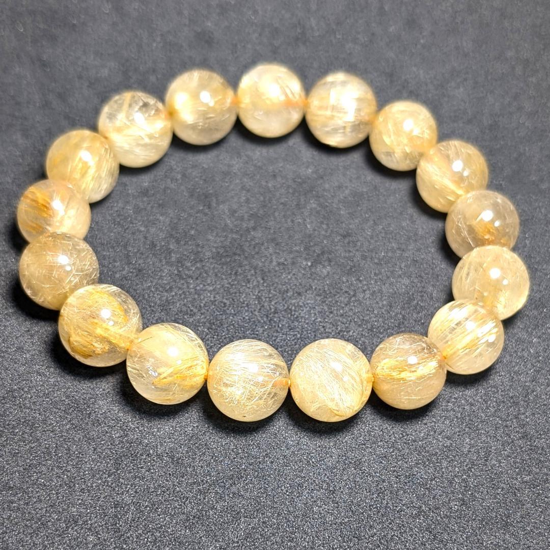 一点物【濃密すぎる金針が最高】ゴールドルチル ブレスレット 12ミリ 最強数珠