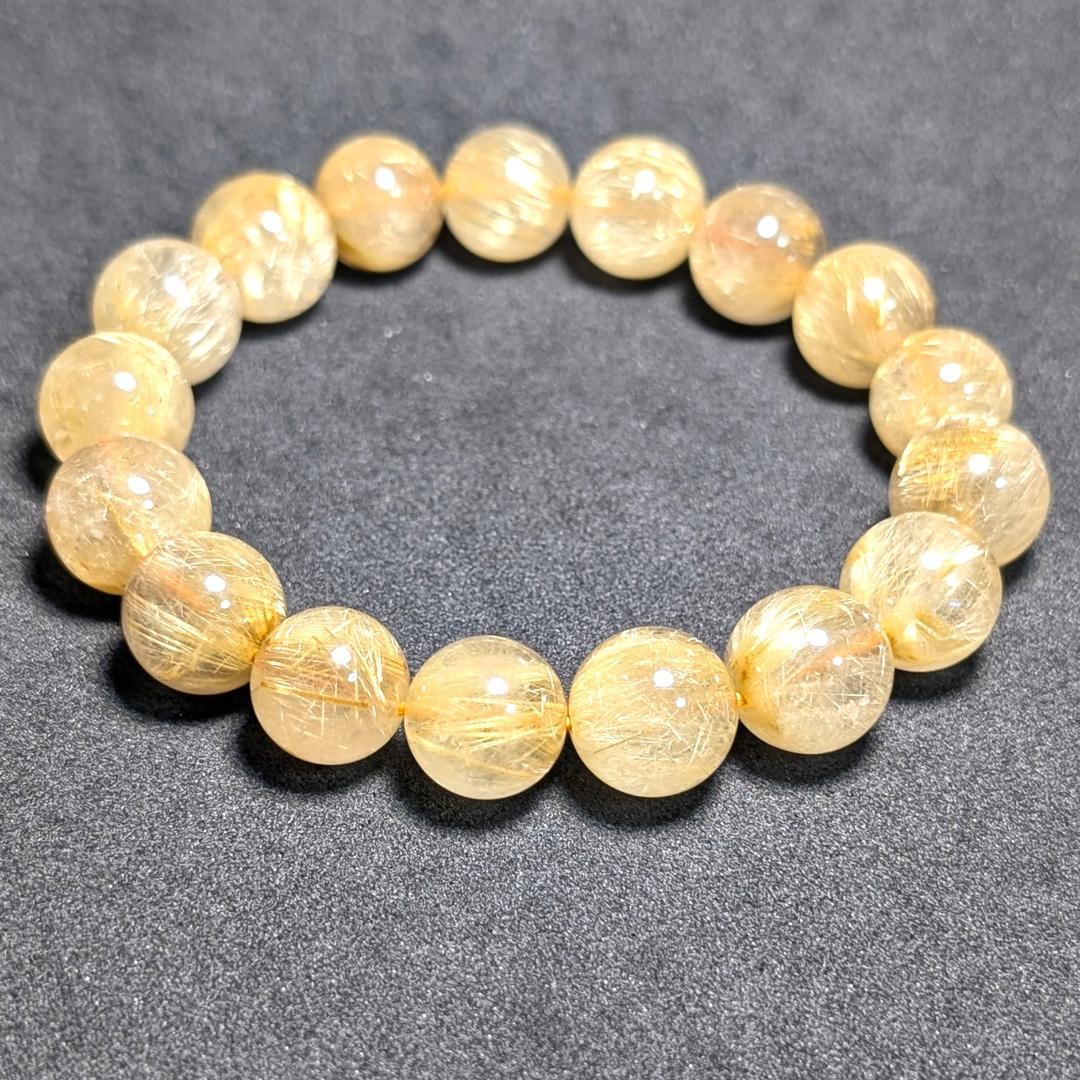 一点物【濃密すぎる金針が最高】ゴールドルチル ブレスレット 12ミリ 最強数珠