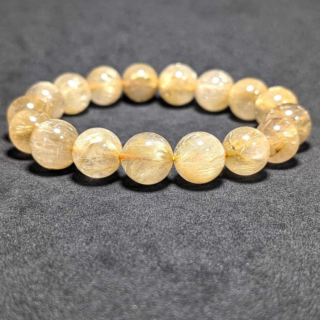 一点物【濃密すぎる金針が最高】ゴールドルチル ブレスレット 12ミリ 最強数珠
