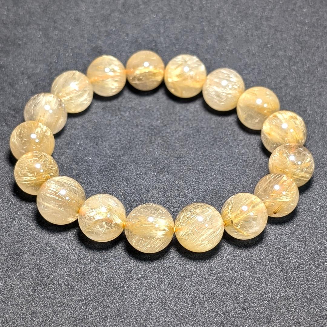 一点物【濃密すぎる金針が最高】ゴールドルチル ブレスレット 12ミリ 最強数珠