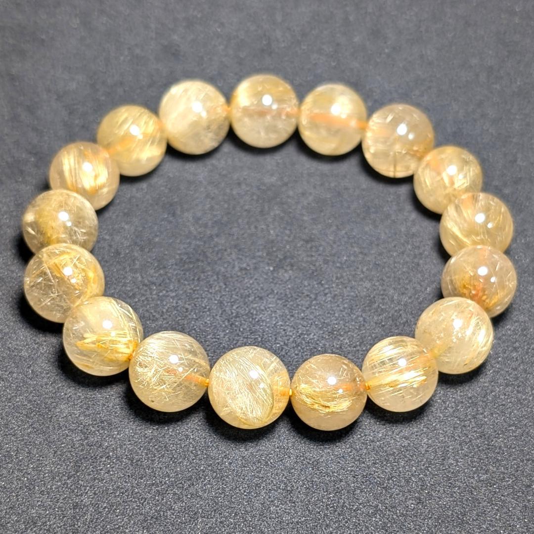 一点物【濃密すぎる金針が最高】ゴールドルチル ブレスレット 12ミリ 最強数珠
