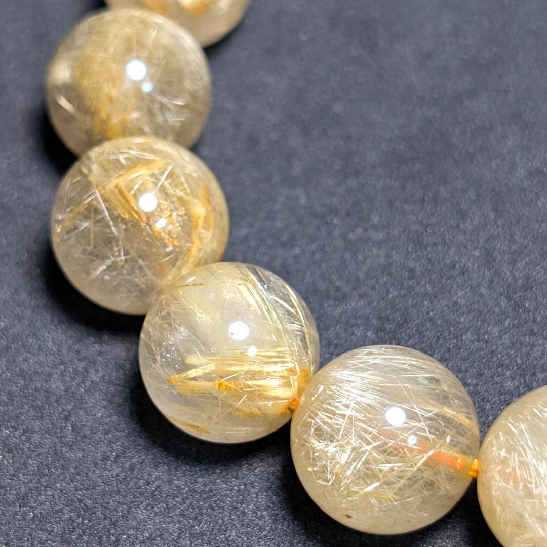 一点物【濃密すぎる金針が最高】ゴールドルチル ブレスレット 12ミリ 最強数珠