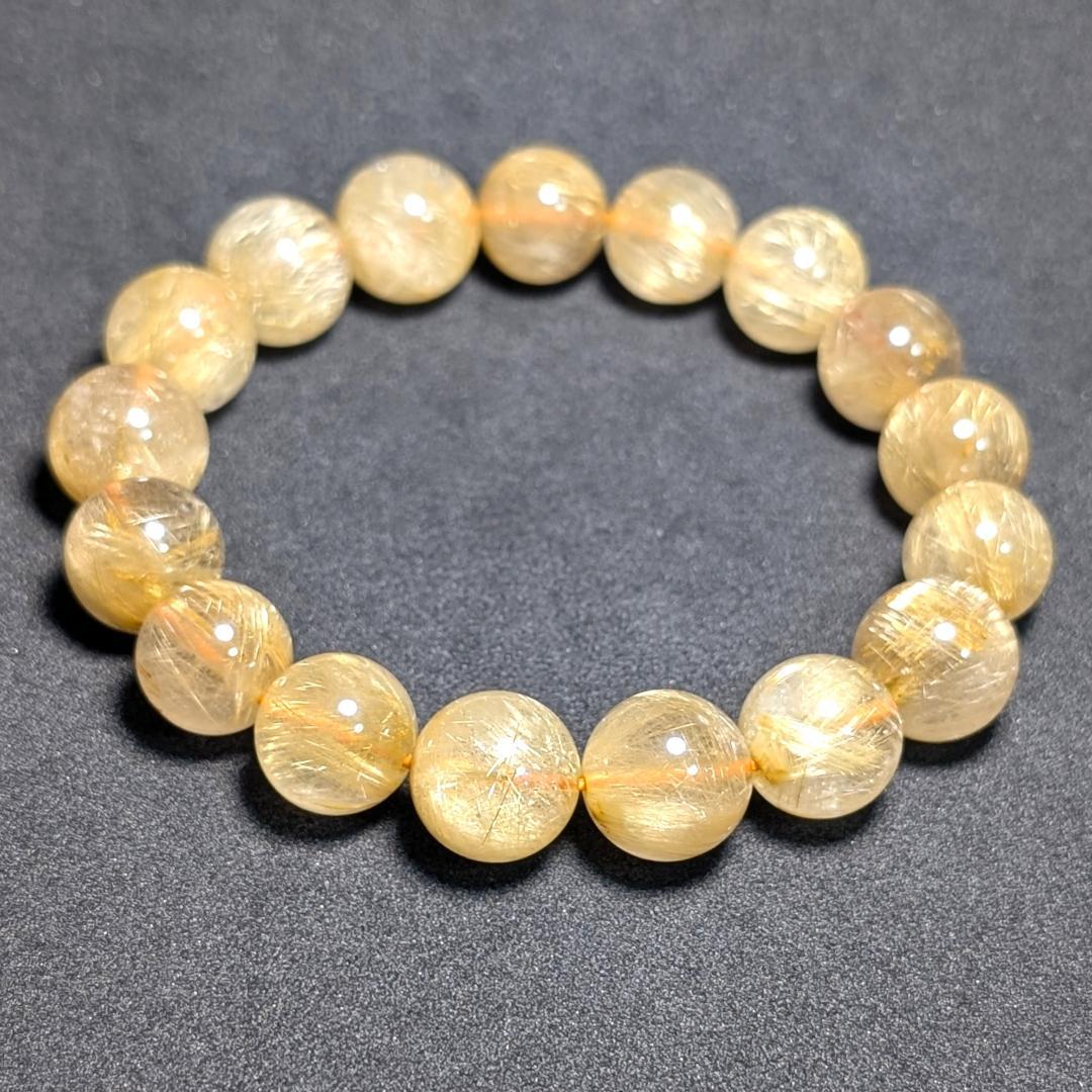 一点物【濃密すぎる金針が最高】ゴールドルチル ブレスレット 12ミリ 最強数珠