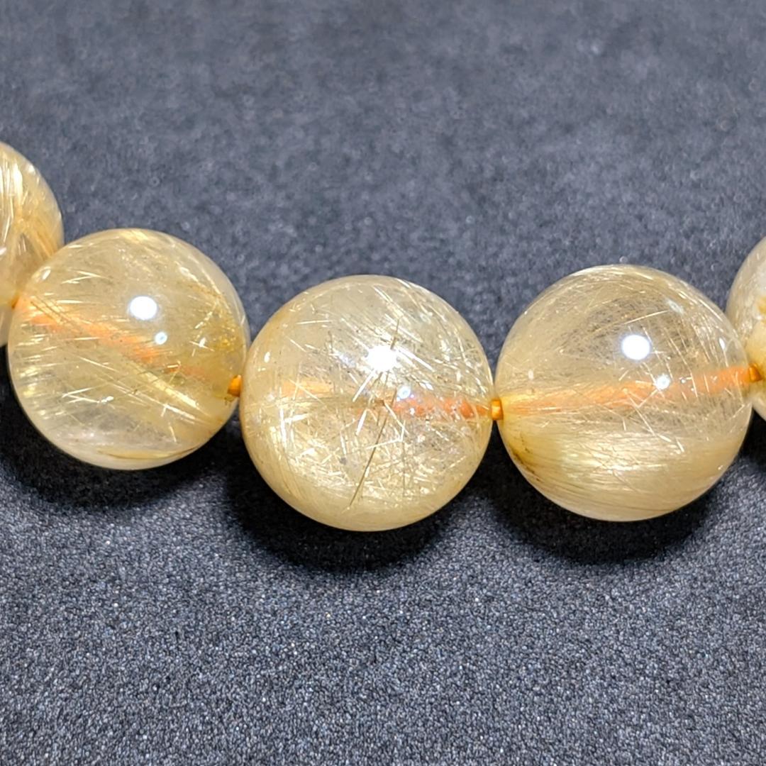 一点物【濃密すぎる金針が最高】ゴールドルチル ブレスレット 12ミリ 最強数珠