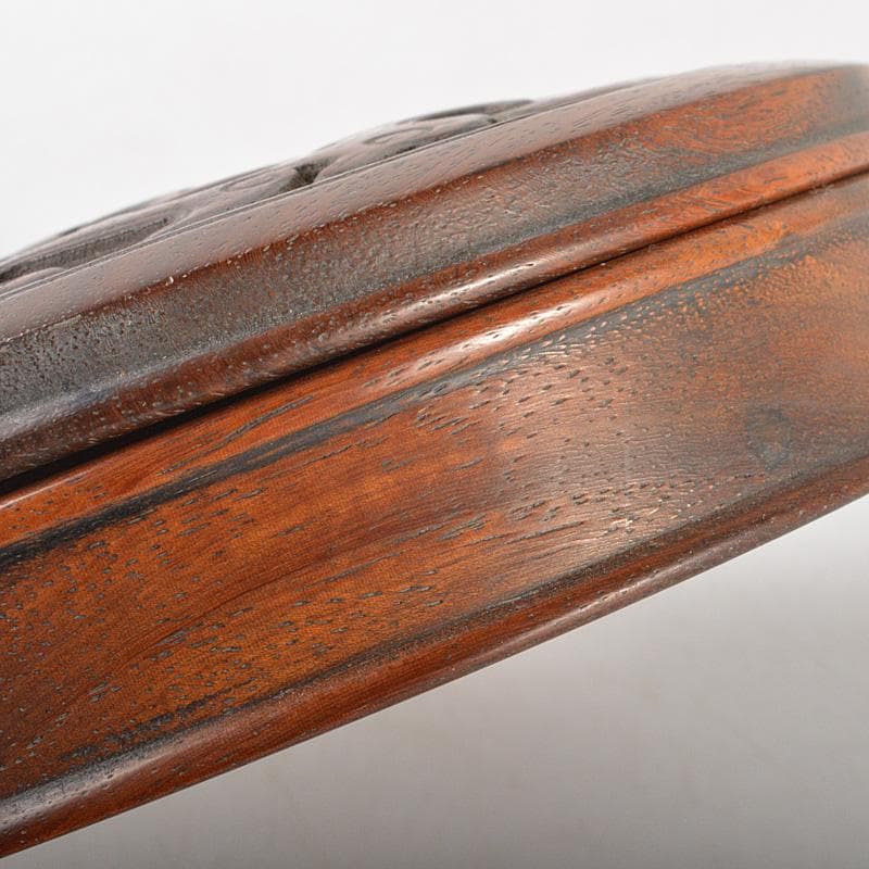 中国　唐木紫檀製　刻雙龍文　蓋物　数珠入　V　R6021E