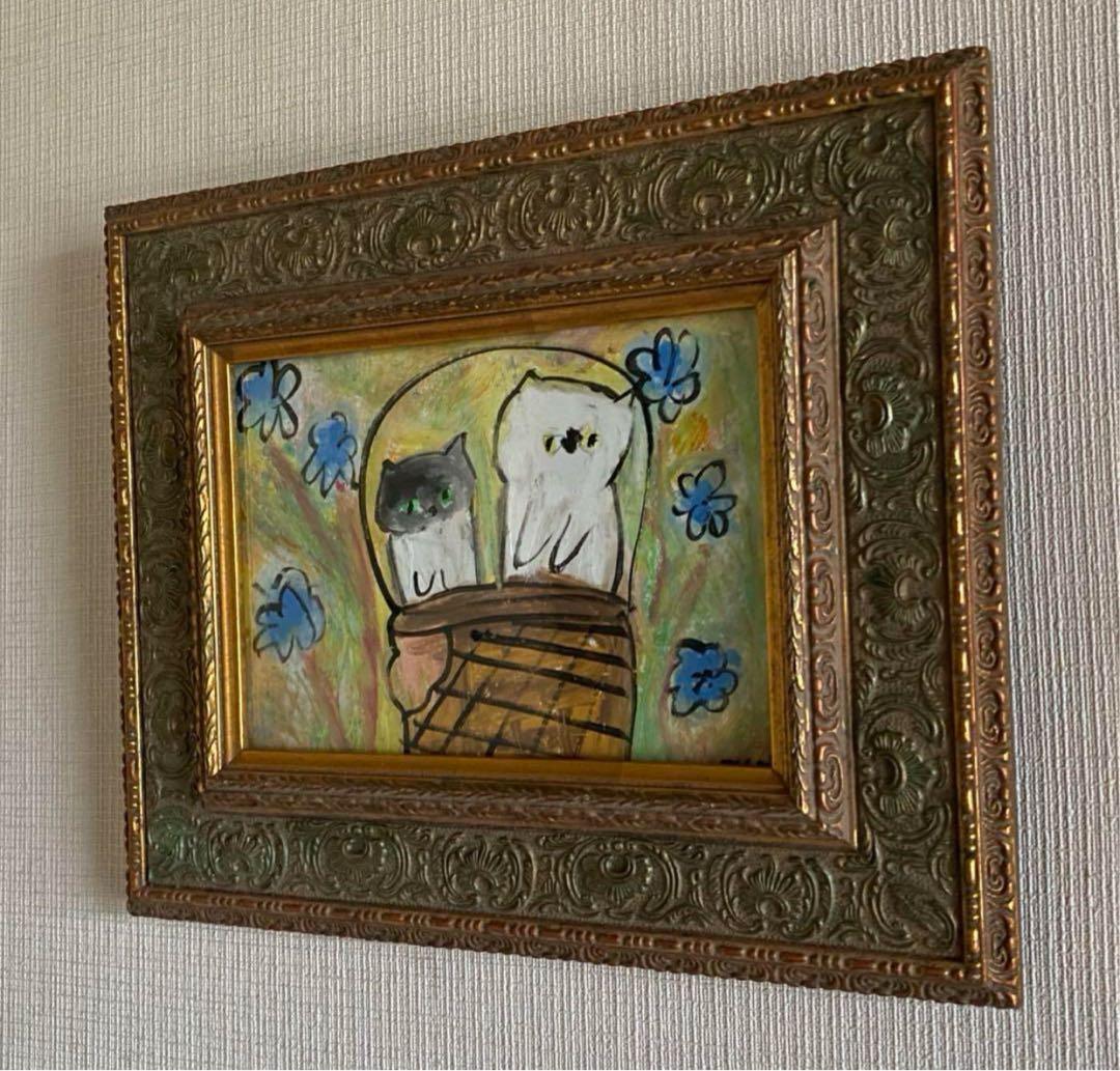 絵画。原画【可愛い猫ちゃんたちを連れて楽しい遠足に行く】