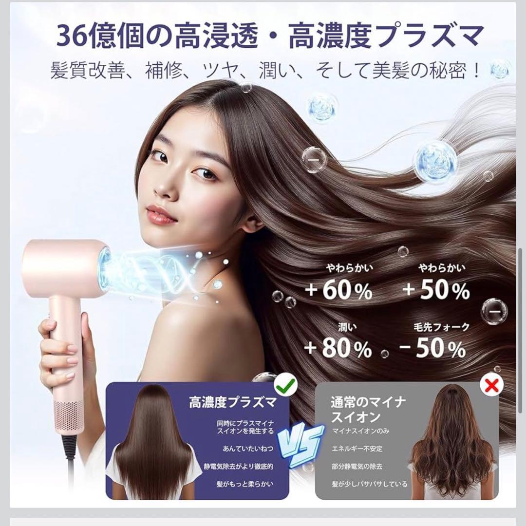 2025◆サロンレベルアップグレードドライヤー速乾】36億高濃度プラズマ高速
