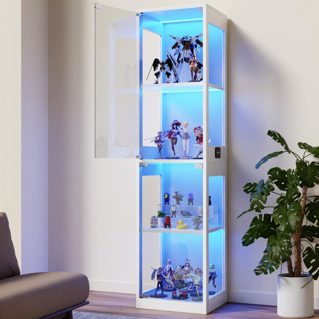 【ホワイト】ガラスディスプレイキャビネット ガラスケース 大型 4段単扉タイプ