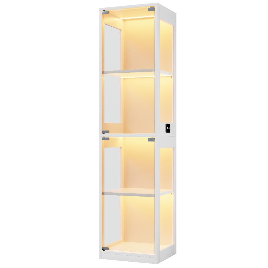 【ホワイト】ガラスディスプレイキャビネット ガラスケース 大型 4段単扉タイプ