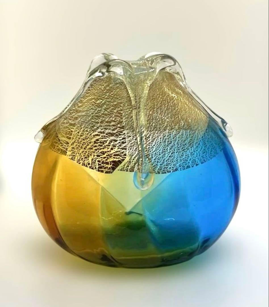 アデリア　石塚硝子　津軽びいどろ　金彩秋風花瓶　小サイズ