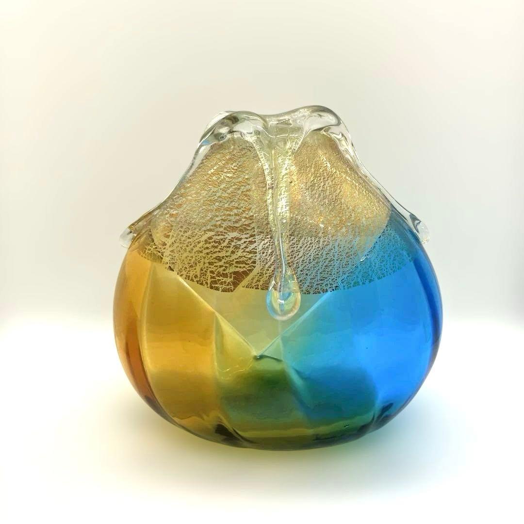 アデリア　石塚硝子　津軽びいどろ　金彩秋風花瓶　小サイズ