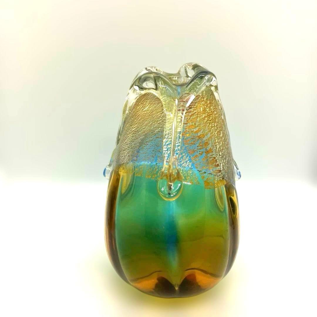 アデリア　石塚硝子　津軽びいどろ　金彩秋風花瓶　小サイズ