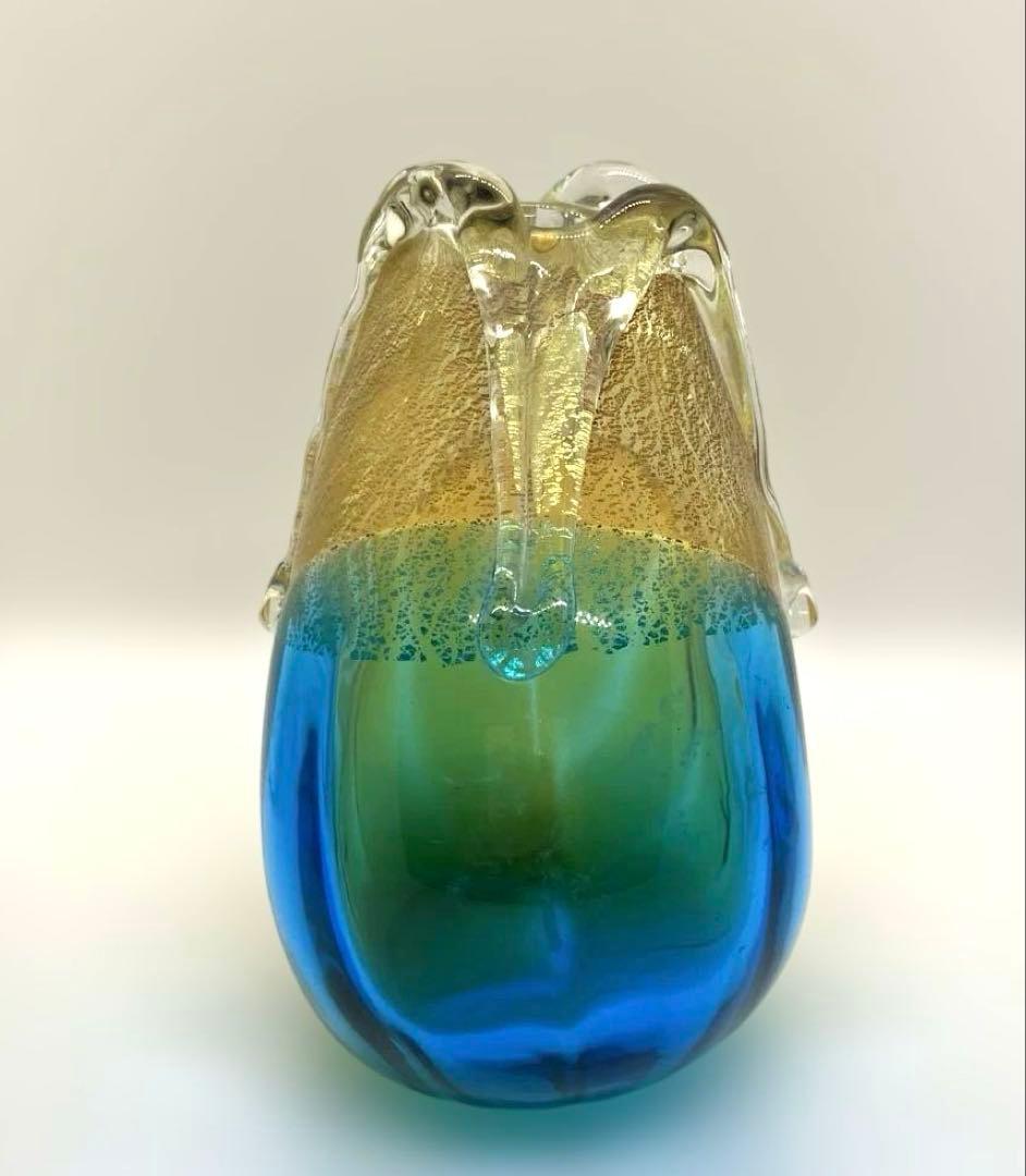 アデリア　石塚硝子　津軽びいどろ　金彩秋風花瓶　小サイズ