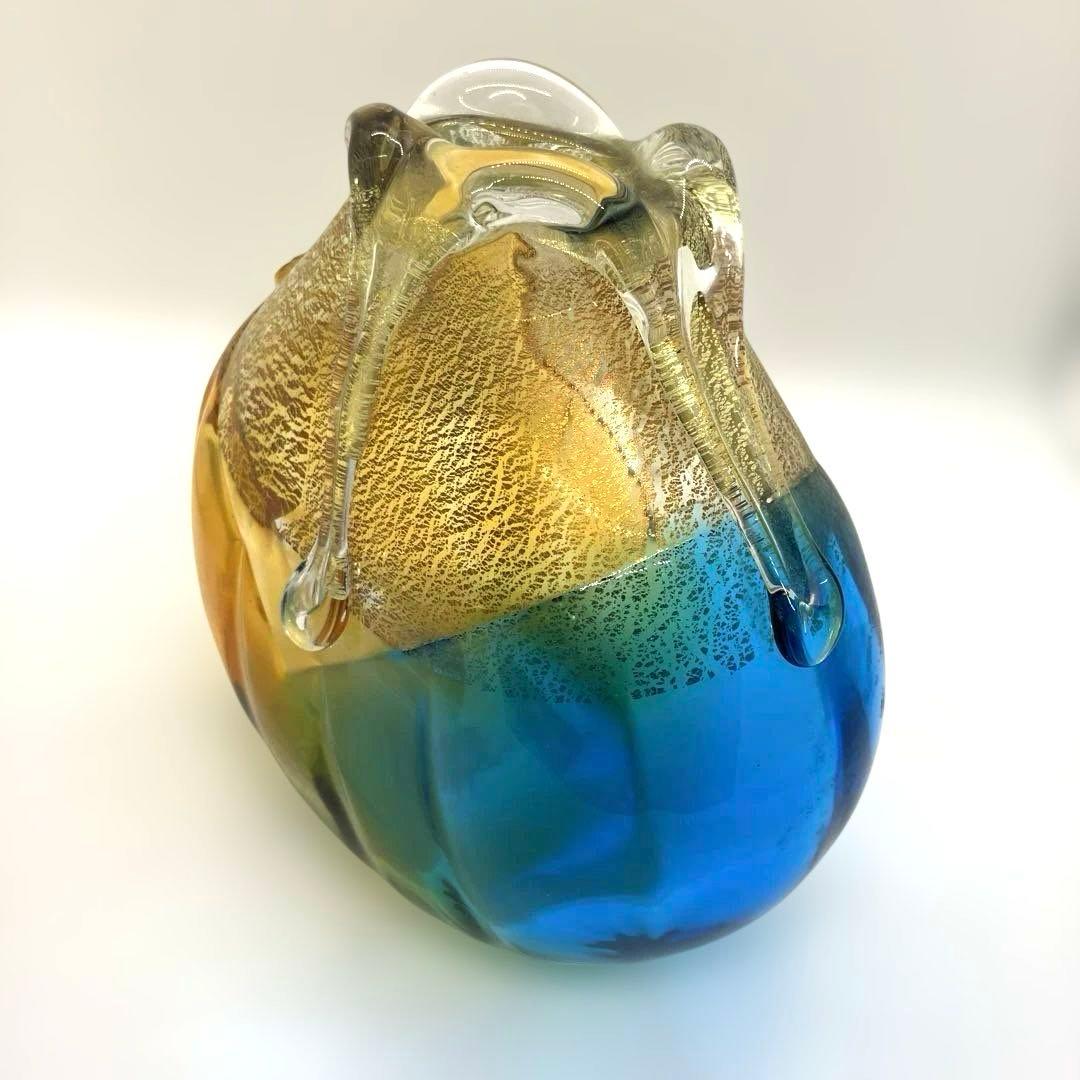 アデリア　石塚硝子　津軽びいどろ　金彩秋風花瓶　小サイズ