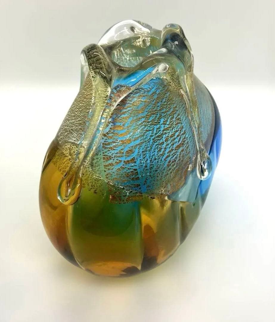 アデリア　石塚硝子　津軽びいどろ　金彩秋風花瓶　小サイズ