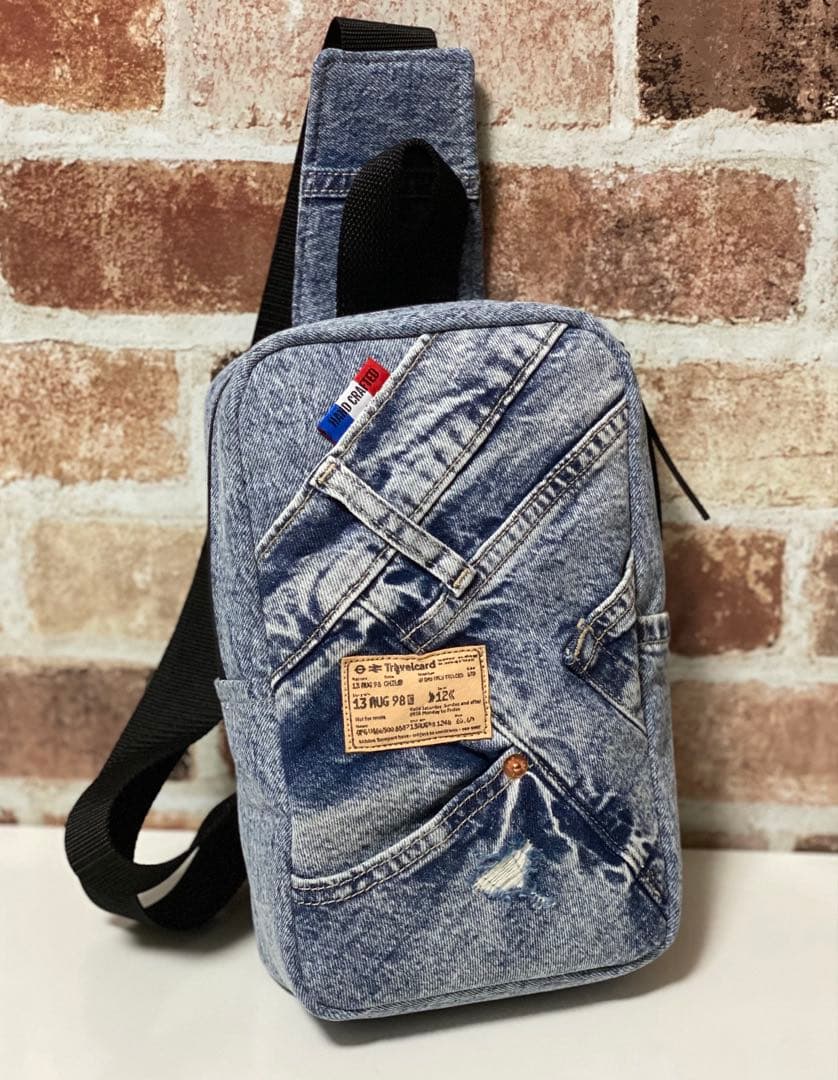 〈1053〉デニムリメイク 【男前】ワンショルダーボディバッグ ハンドメイド