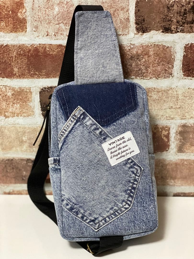 〈1053〉デニムリメイク 【男前】ワンショルダーボディバッグ ハンドメイド