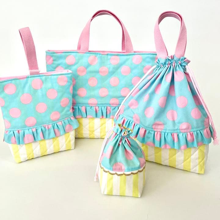 ■SOLD■上靴入れ ハンドメイド 上靴袋 ドット パステルカラー