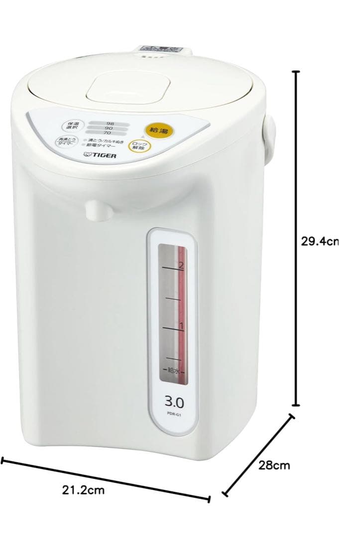 タイガー 魔法瓶 マイコン 電気 ポット 3L ホワイト