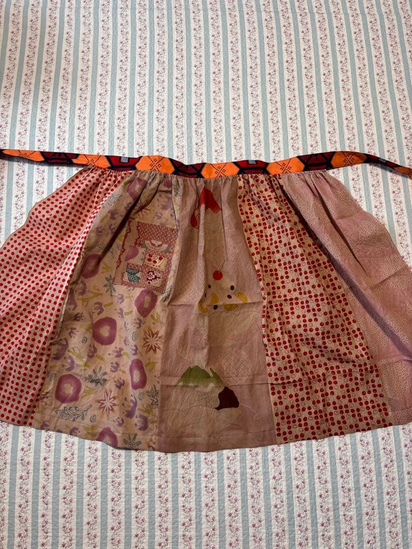 1105 エプロン　かき氷　手ぬぐい　リメイク　handmade 柿渋染　手拭い