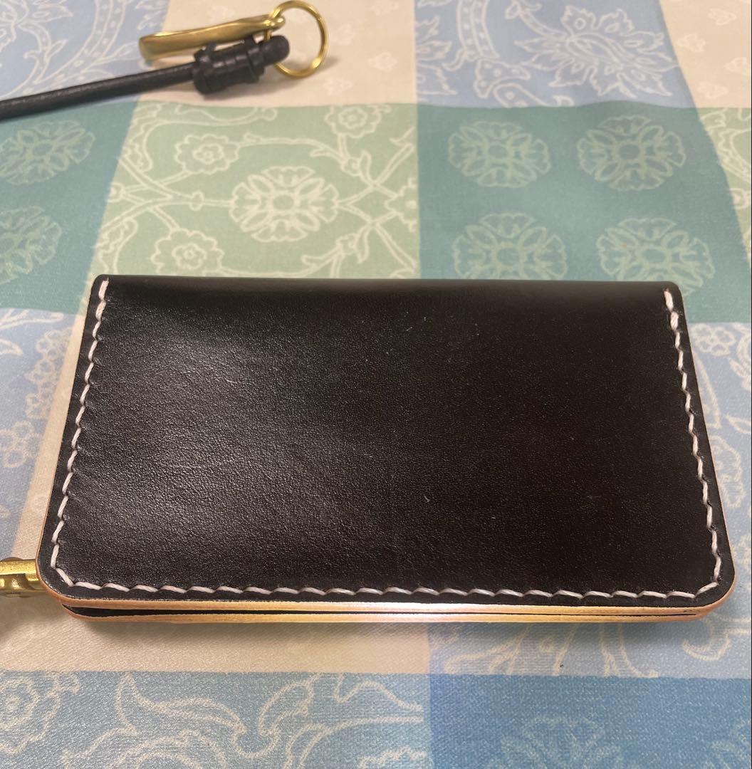 トラッカーウォレット　ミドル　丘染ブラック　黒　真鍮ホック　ウォレットロープ