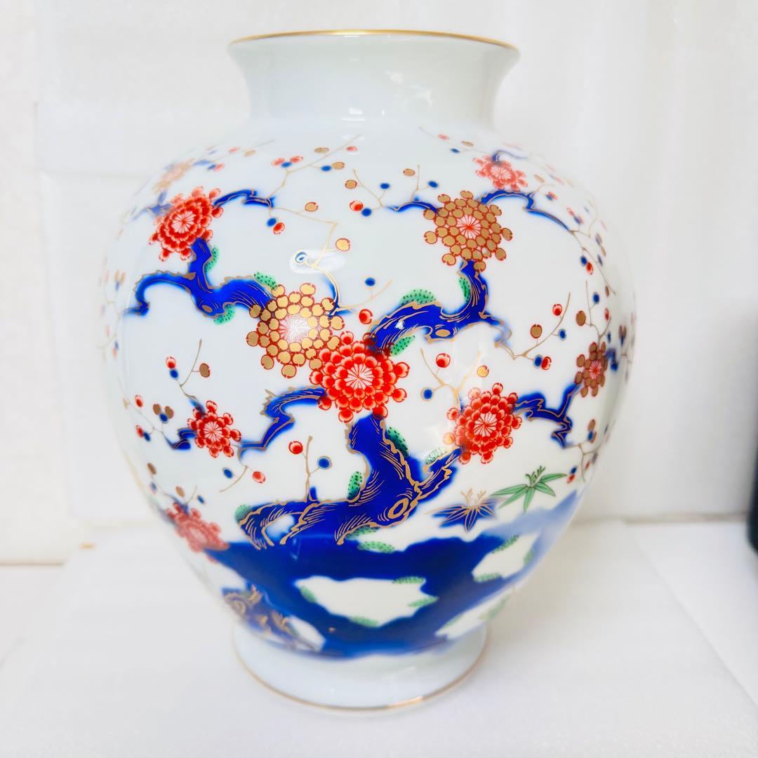 【極美品】深川製磁　宮内庁御用達　 大型花瓶 瑠璃梅図 金彩 壺 稀少品　老舗