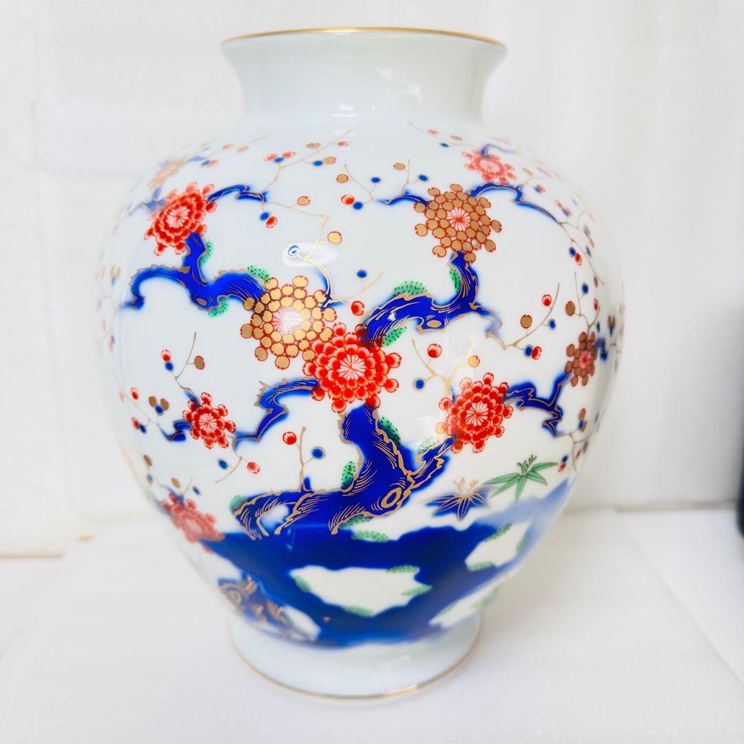 【極美品】深川製磁　宮内庁御用達　 大型花瓶 瑠璃梅図 金彩 壺 稀少品　老舗