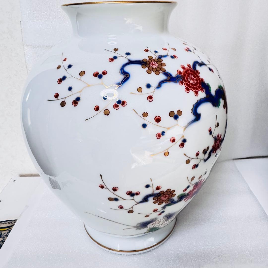 【極美品】深川製磁　宮内庁御用達　 大型花瓶 瑠璃梅図 金彩 壺 稀少品　老舗