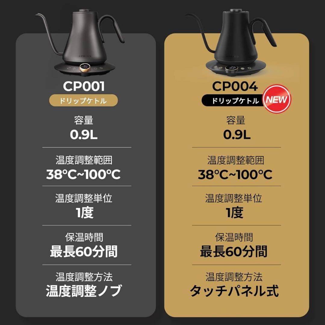 最新 Epeios（エペイオス）電気ケトル 0.9L｜1℃単位で温度調整できる