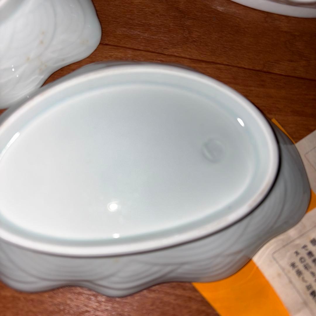 GYP0124 有田焼 白磁鶴西海波彫刻取皿15枚セット